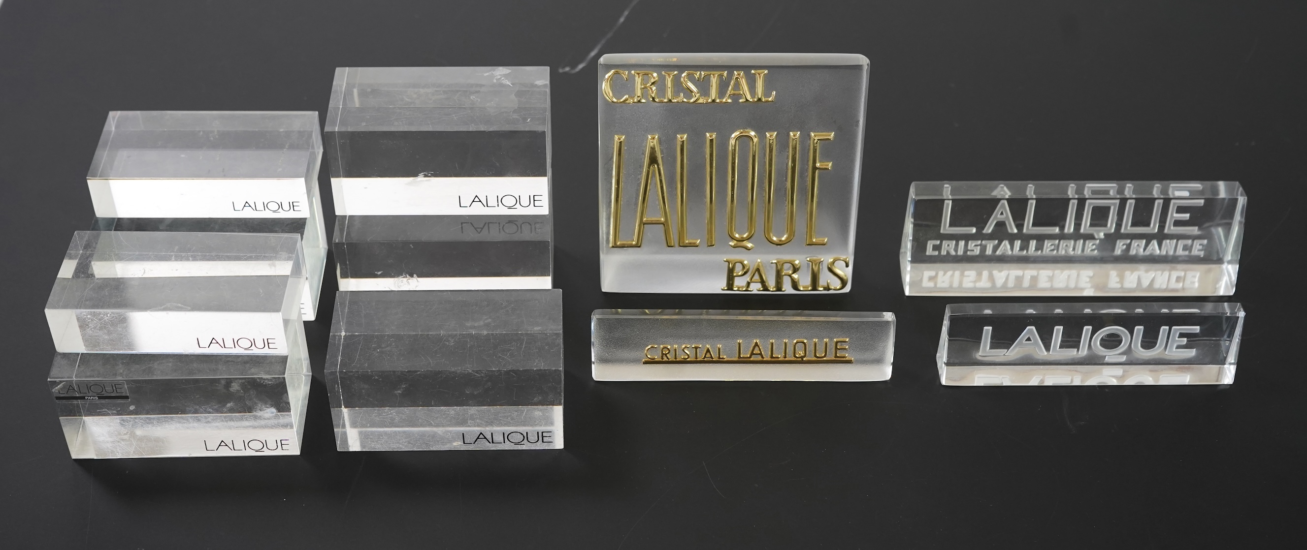 Lalique: A quantity of counter top and display cabinet labels